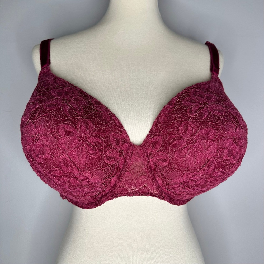 Torrid Curve Lace Underwire Bra 46DD Burgundy Wine Full Coverage Plus Size